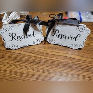 Hand-painted "Reserved" Signs with Black Ribbon